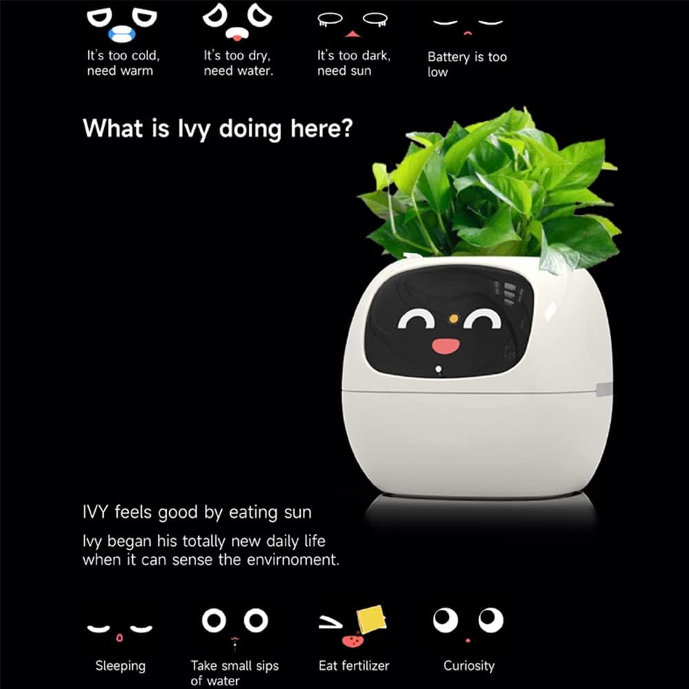 Smart Flowerpots,Smart Pet Planter,Ai Planter,Intelligent Flowerpots,Multiple Expressions,7 Smart Sensors, and Ai Chips Make Raising Plants Easy and Fun for Living Room,Bedside,Plant-Free(White)