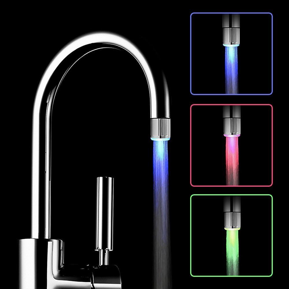 3-Color Temperature Sensitive Gradient LED Water Faucet Light - Color Changing Stream Spout Sink Tap for Kitchen and Bathroom