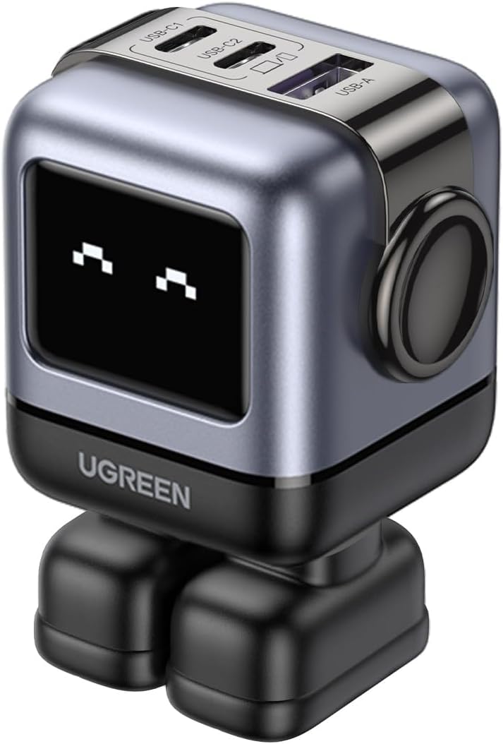 65W USB C Charger, Nexode Robot GaN Fast Charger Block 3-Port, Compact Wall Charger Power Adapter for MacBook Pro/Air, iPhone 15 14 Pro, Galaxy S23 Ultra, Pixel 8, iPad, Steam Deck, Black