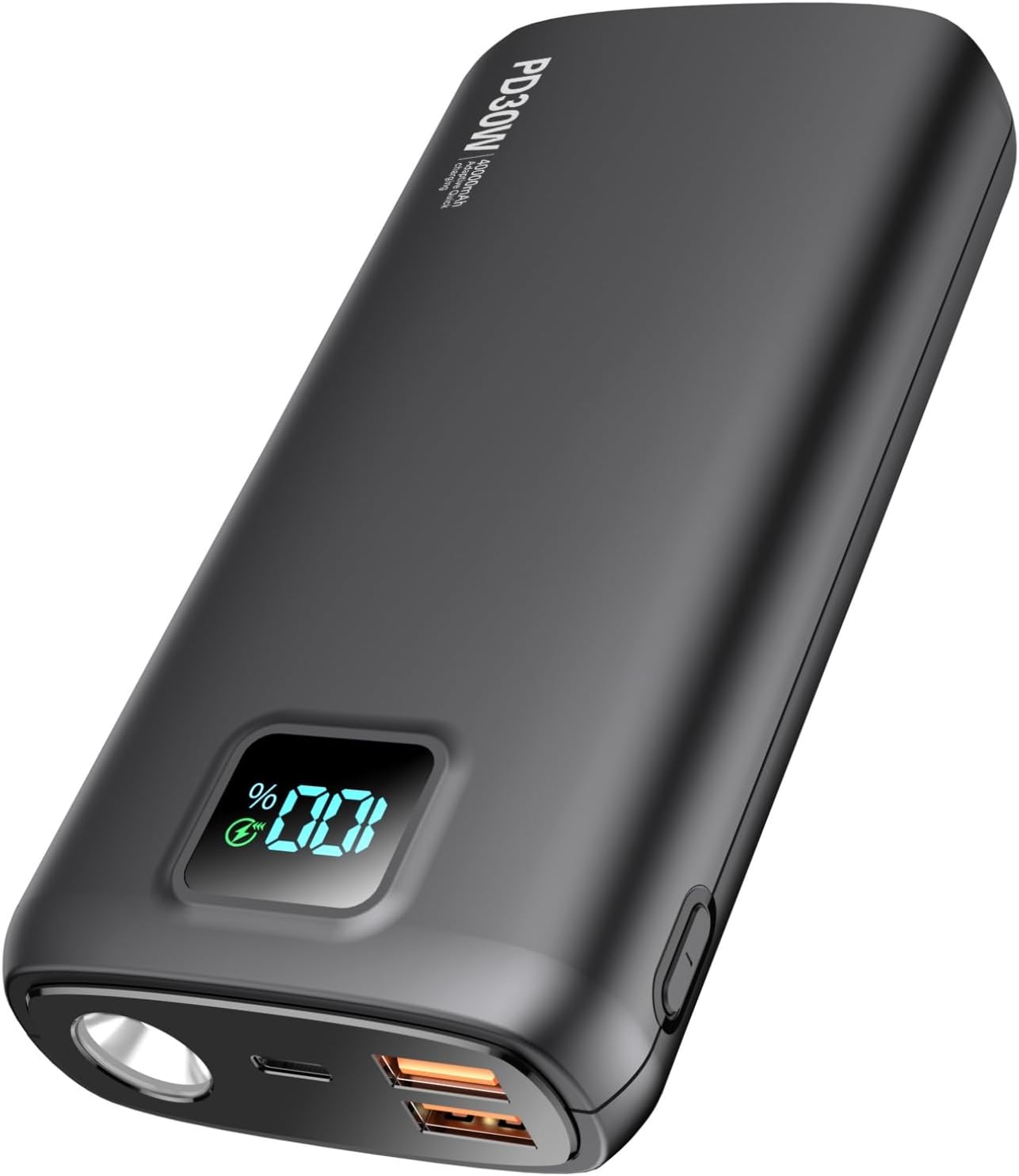 Portable-Charger-Power-Bank - 40000mAh Power Bank PD 30W and QC 4.0 Quick Charging Built-in Bright Flashlight LED Display 2 USB 1Type-C Output for Most Electronic Devices on The Market (Matte Black)
