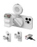 Fun Shot Magnetic Phone Camera Grip (White) + C03 Magnetic Selfie Light (Silver) Bundle Kit Compatible with iPhone & Android, Creator Kit for Selfies/Photography/TikTok/Zoom Calls/Video