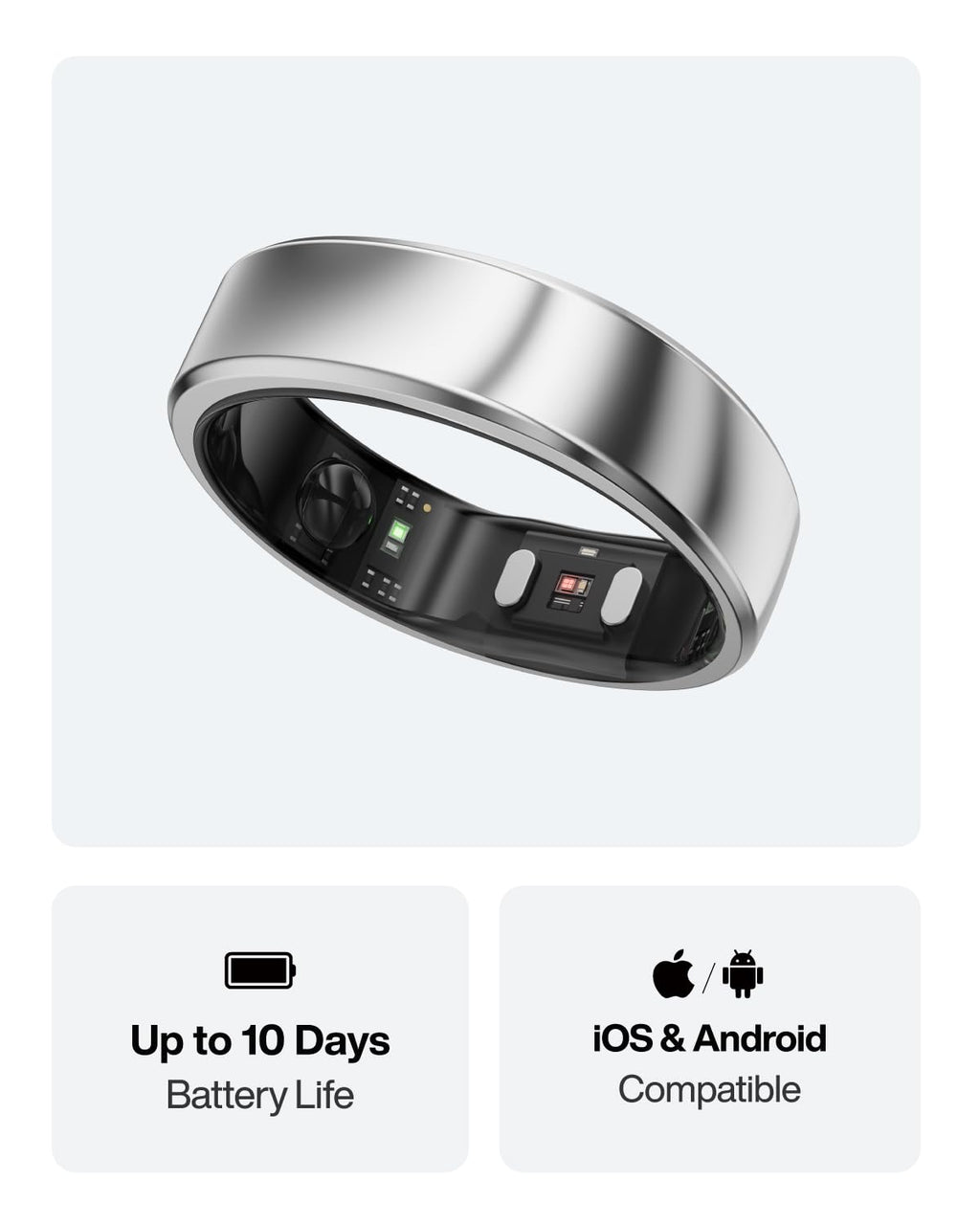 Ultra-Thin AI Smart Ring, 10-Day Battery Life, Fitness/Sleep/Stress/Women's Health Tracker, IP68 Waterproof Health Ring, Compatible with Android & iOS (Size 9, Galaxy Silver)