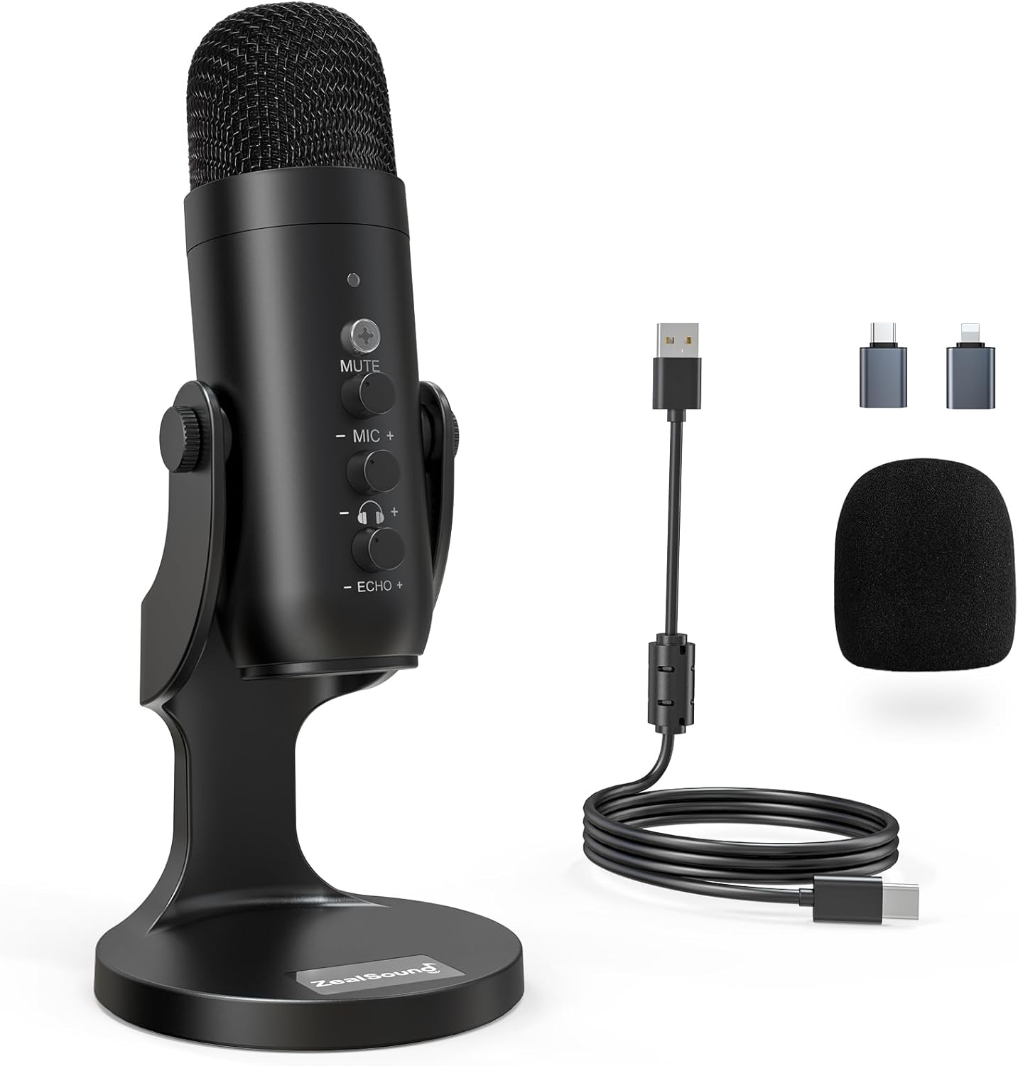 Podcast Microphone for PC, Noise Cancellation USB Mic with Gain, Volume Adjustment & Mute Button, Monitoring & Echo, for YouTube, TikTok, Podcasting, Streaming, iPhone, iPad, Android, Mac