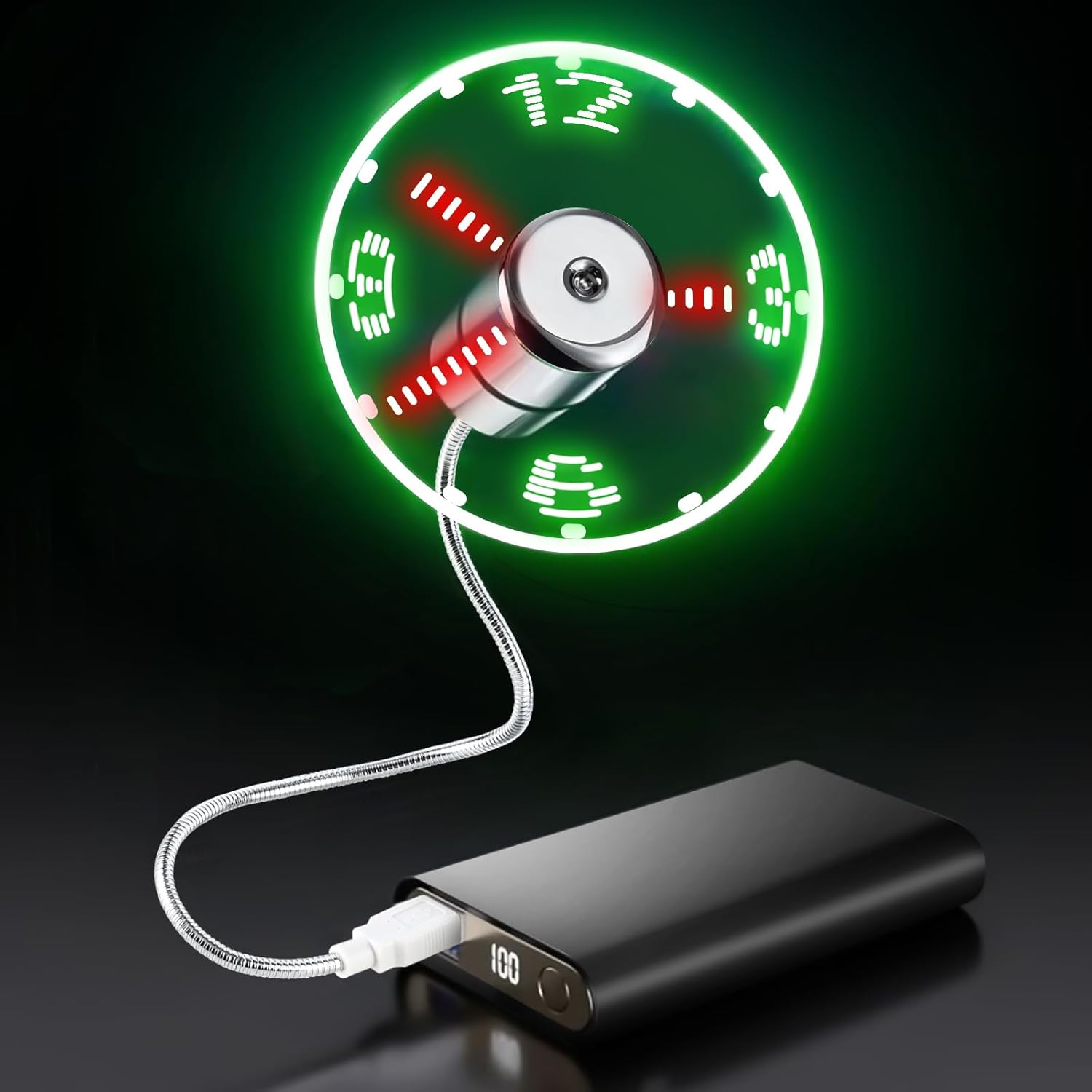 LED USB Clock Fan with Real Time Display Function, USB Clock Fans, Silver
