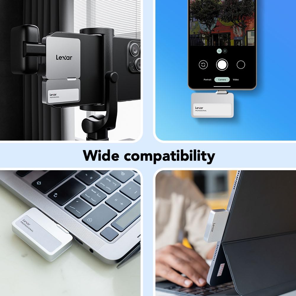 1TB Professional Go Portable SSD w/Hub, Supports Apple 4K 60fps ProRes, Up to 1050MB/s, USB 3.2 Gen 2, Rugged, IP65, Ultracompact, Compatible w/iPhone 15/16, External SSD (LSL400S001T-RNSNU)