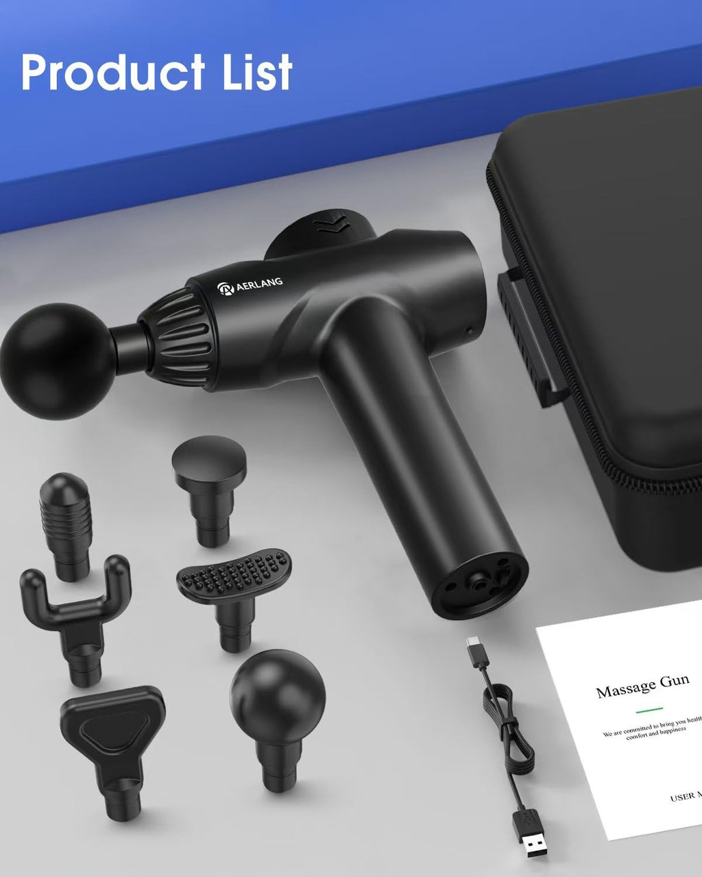 Massage Gun, Percussion Massage Gun, Muscle Handheld Deep Tissue Massager (Black)-– Six Different Adjustable Heads for Different Muscle Groups - 20 Speed Option