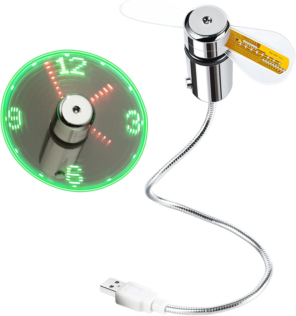 LED USB Clock Fan with Real Time Display Function, USB Clock Fans, Silver