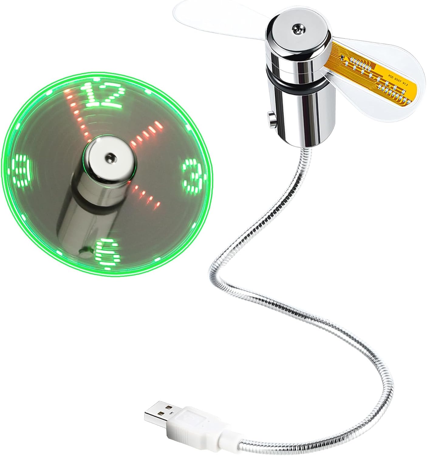 LED USB Clock Fan with Real Time Display Function, USB Clock Fans, Silver