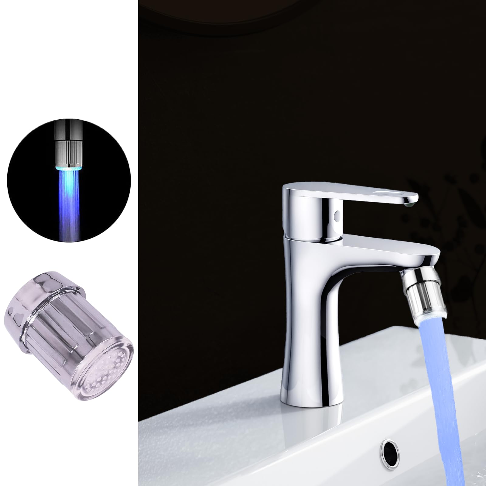 3-Color Temperature Sensitive Gradient LED Water Faucet Light - Color Changing Stream Spout Sink Tap for Kitchen and Bathroom