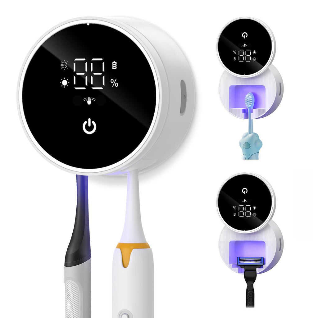 Upgraded UV Toothbrush Cleaner Holder Wall Mounted, Electric Toothbrush Holder for Bathroom, LED Smart Screen, with Auto-Inductive Cover, Cleaning and 60-Degree Drying, for Home, Travel
