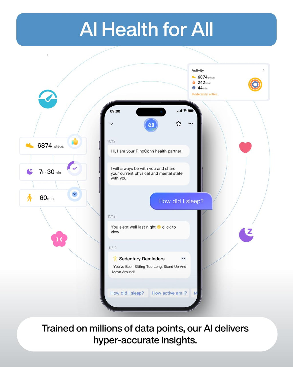 Ultra-Thin AI Smart Ring, 10-Day Battery Life, Fitness/Sleep/Stress/Women's Health Tracker, IP68 Waterproof Health Ring, Compatible with Android & iOS (Size 9, Galaxy Silver)