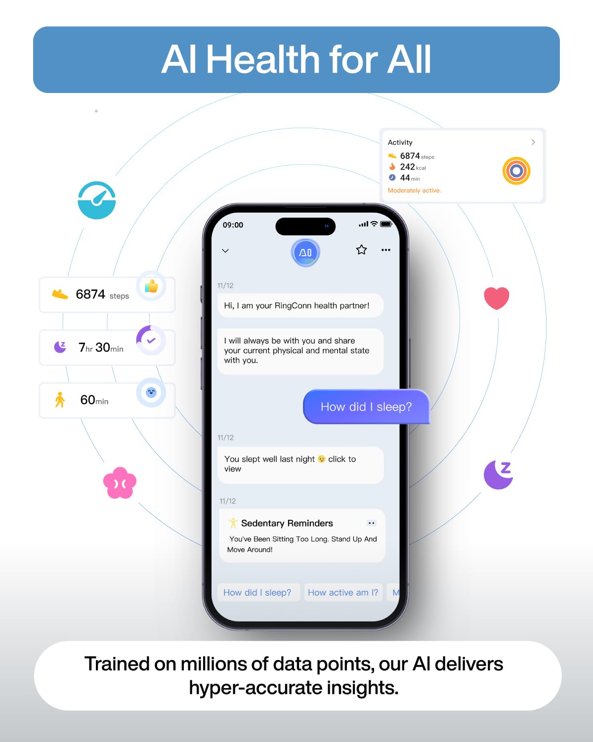 Ultra-Thin AI Smart Ring, 10-Day Battery Life, Fitness/Sleep/Stress/Women's Health Tracker, IP68 Waterproof Health Ring, Compatible with Android & iOS (Size 9, Galaxy Silver)