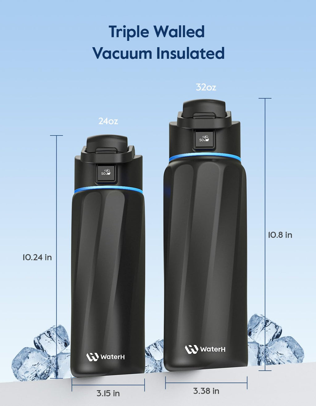 Smart Water Bottle with Reminder & Tracker, Double Wall Vacuum Insulated Bottles Stainless Steel, 32oz BPA-Free Wide Mouth for Gym, Office, School, Ideal Gift for Christmas, New Year