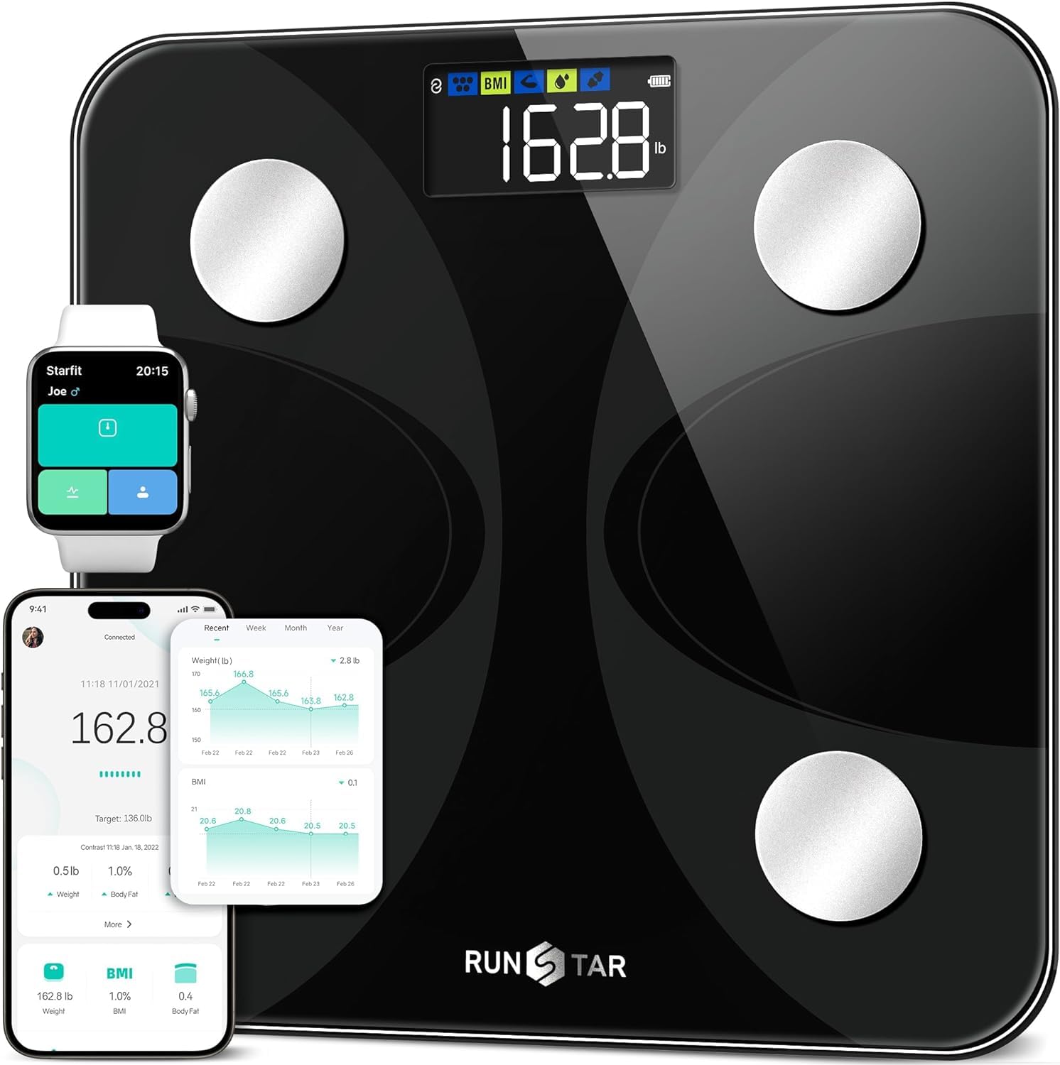 Smart Scale for Body Weight and Fat Percentage, High Accuracy Digital Bathroom Scale FSA or HSA Eligible with LCD Display for BMI 13 Body Composition Analyzer Sync with Fitness App