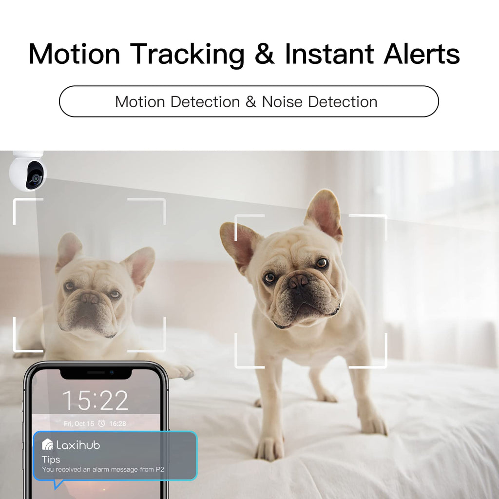 360° View 2K Pet Camera with Phone App, Indoor Security Camera, P2T Baby Monitor, Pan/Tilt, Motion & Sound Detection, Night Vision,Two-Way Audio, Works with Alexa