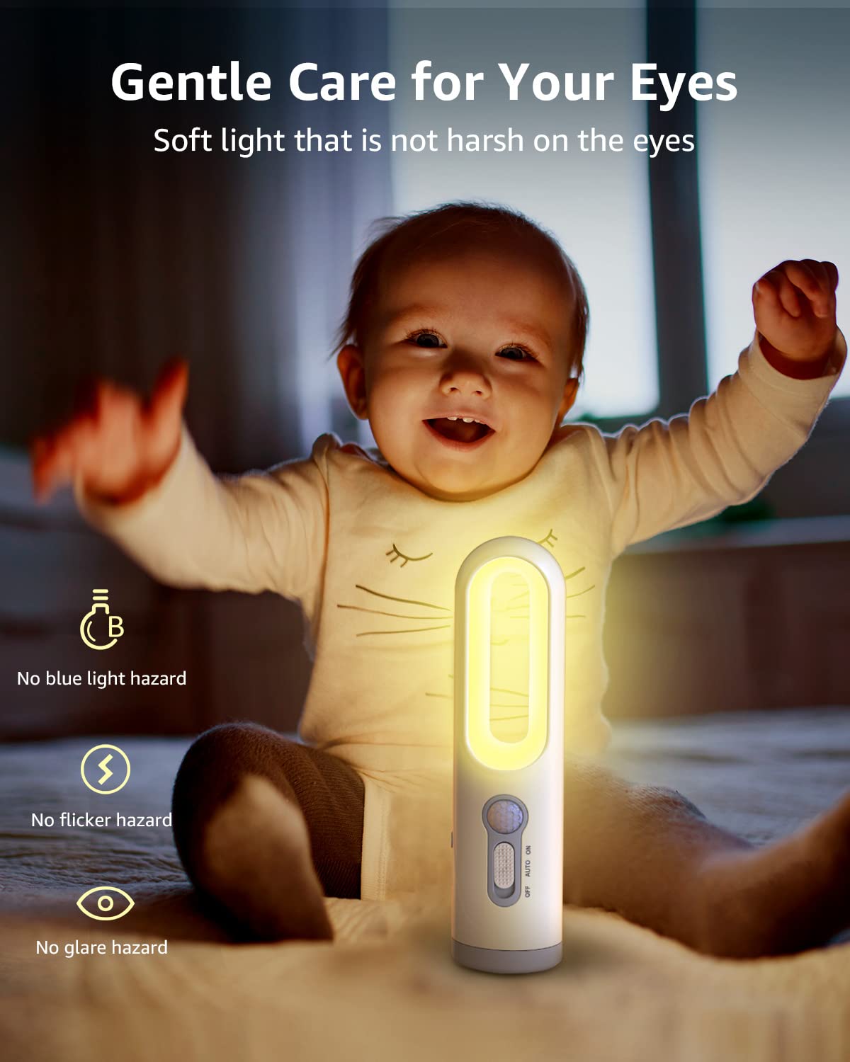 Rechargeable Motion Sensor Night Light 2-in-1 Portable LED Night Light Flashlight with Dusk to Dawn Sensor for Bedroom, Bathroom, Baby Nursery, Toilet, Reading, Camping(Warm White, 1 Pack)