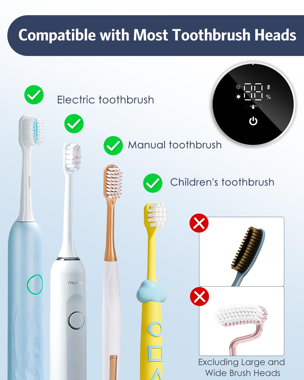 Upgraded UV Toothbrush Cleaner Holder Wall Mounted, Electric Toothbrush Holder for Bathroom, LED Smart Screen, with Auto-Inductive Cover, Cleaning and 60-Degree Drying, for Home, Travel
