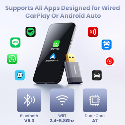2-in-1 Wireless CarPlay Adapter & Android Auto Adapter, 2025 Updated Convert Wired to Wireless Car Play Dongle, Plug and Play with No Delay, Compatible with iOS 10+ & Android 11+