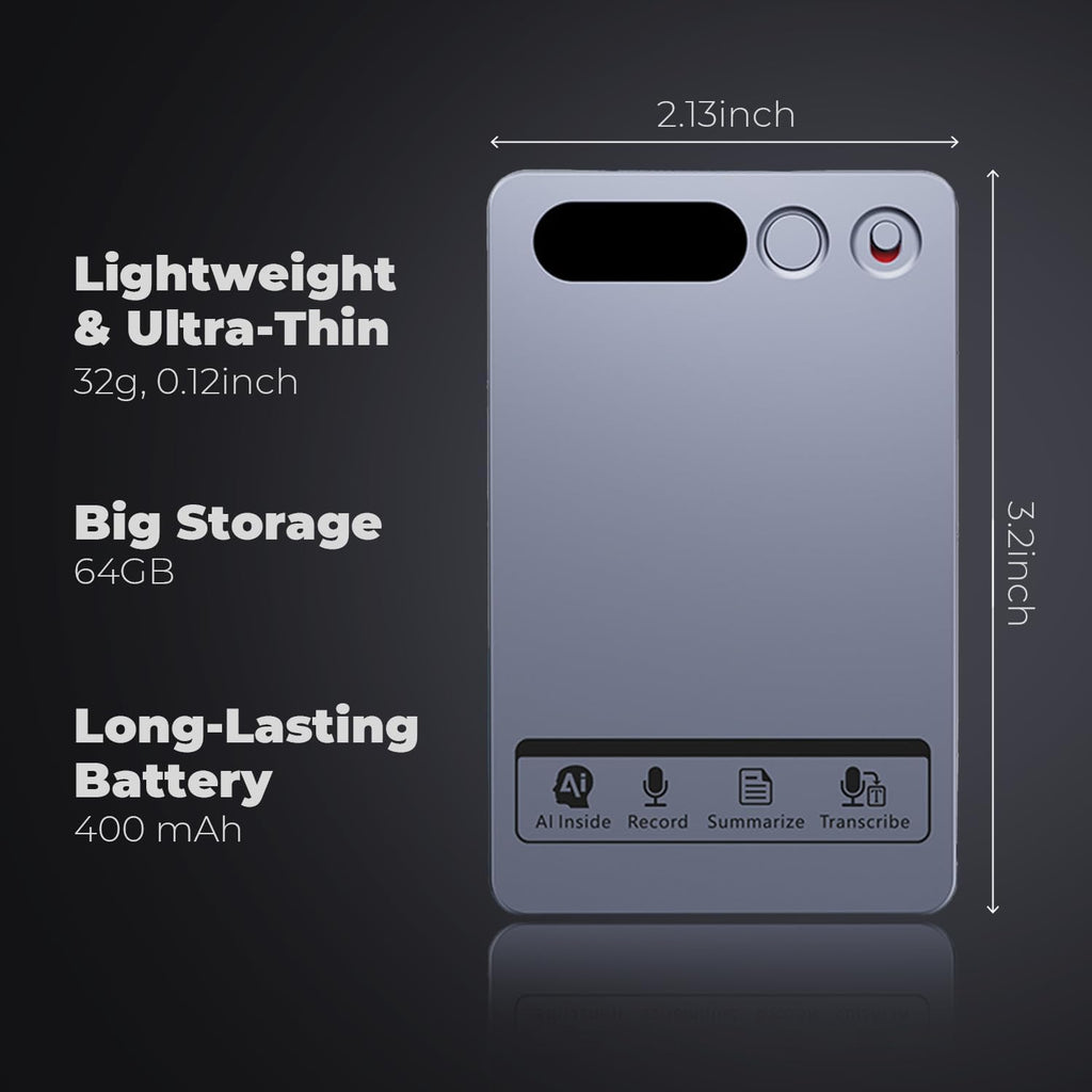 AI Voice Recorder 64GB with App Control - Note Recorder with AI Transcribe & Summarize, Supports 118 Languages Voice-to-Text, Portable Recording Device for Lectures Meetings