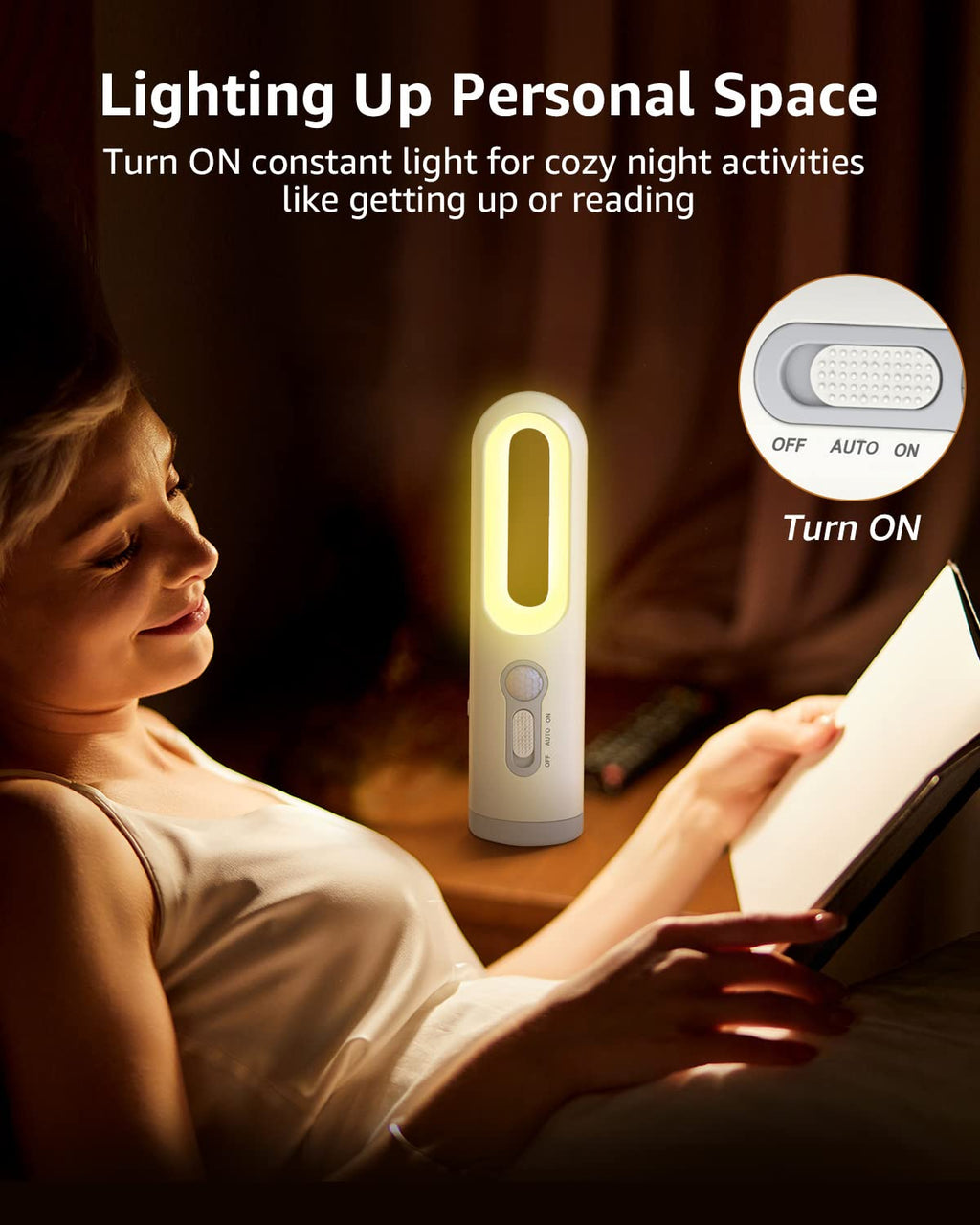 Rechargeable Motion Sensor Night Light 2-in-1 Portable LED Night Light Flashlight with Dusk to Dawn Sensor for Bedroom, Bathroom, Baby Nursery, Toilet, Reading, Camping(Warm White, 1 Pack)
