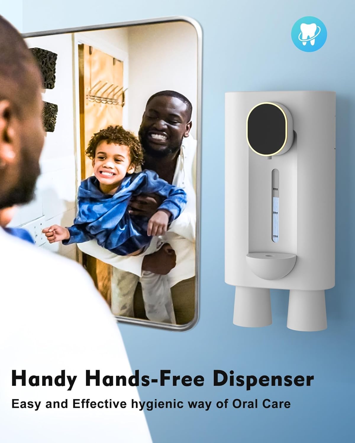 Automatic Mouthwash Dispenser for Bathroom, 18.26Oz Wall Mounted Mouth Wash Dispensers with Magnetic Cups, 3 Dispensing Level, Electric Mouthwash Pump for Kids Adult, Bathroom Accessories White