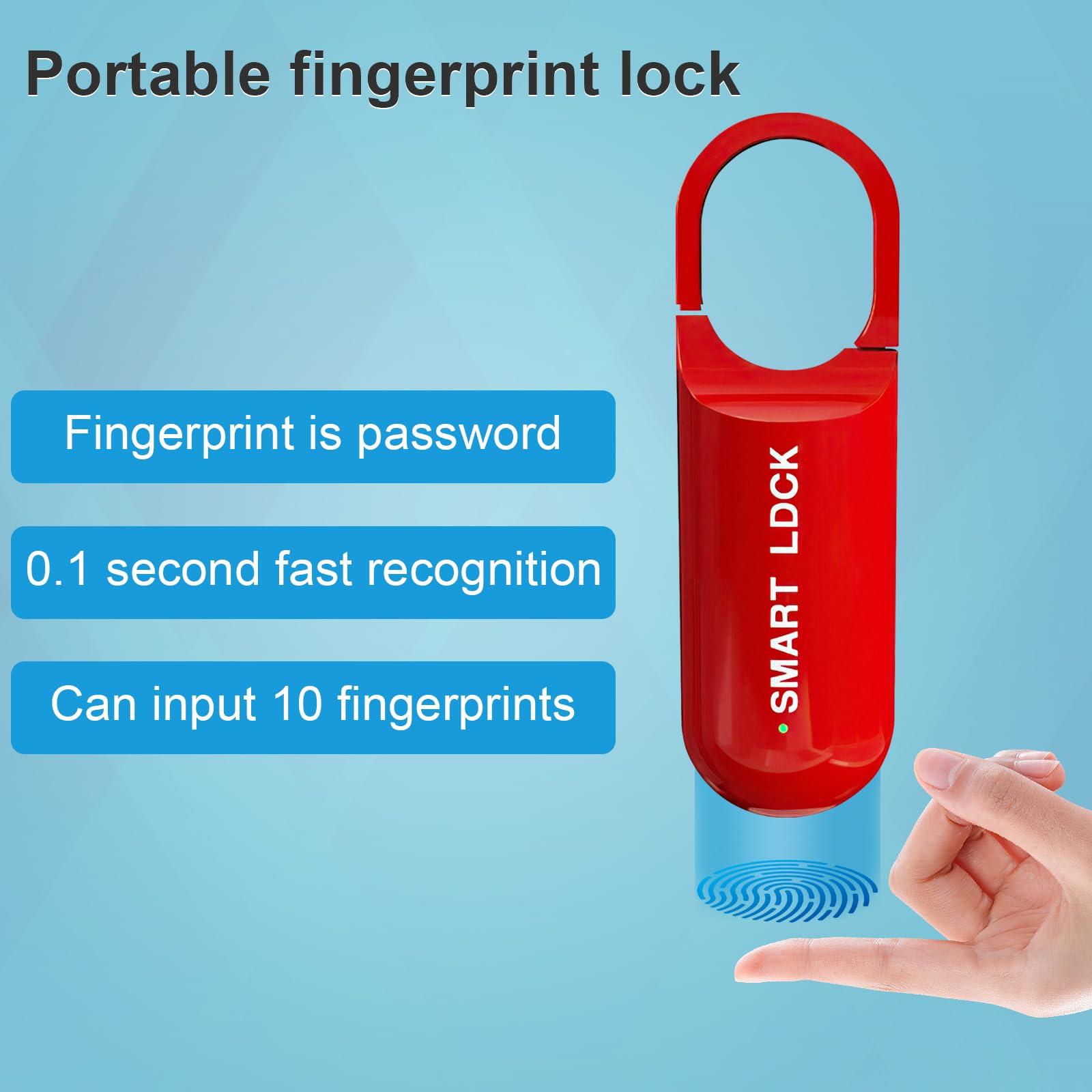 Smart Fingerprint Padlock for Locker, Small Rechargeable Fingerprint Lock, Keyless Biometric Thumbprint Padlock for Gym School Locker, Suitcase, Backpack