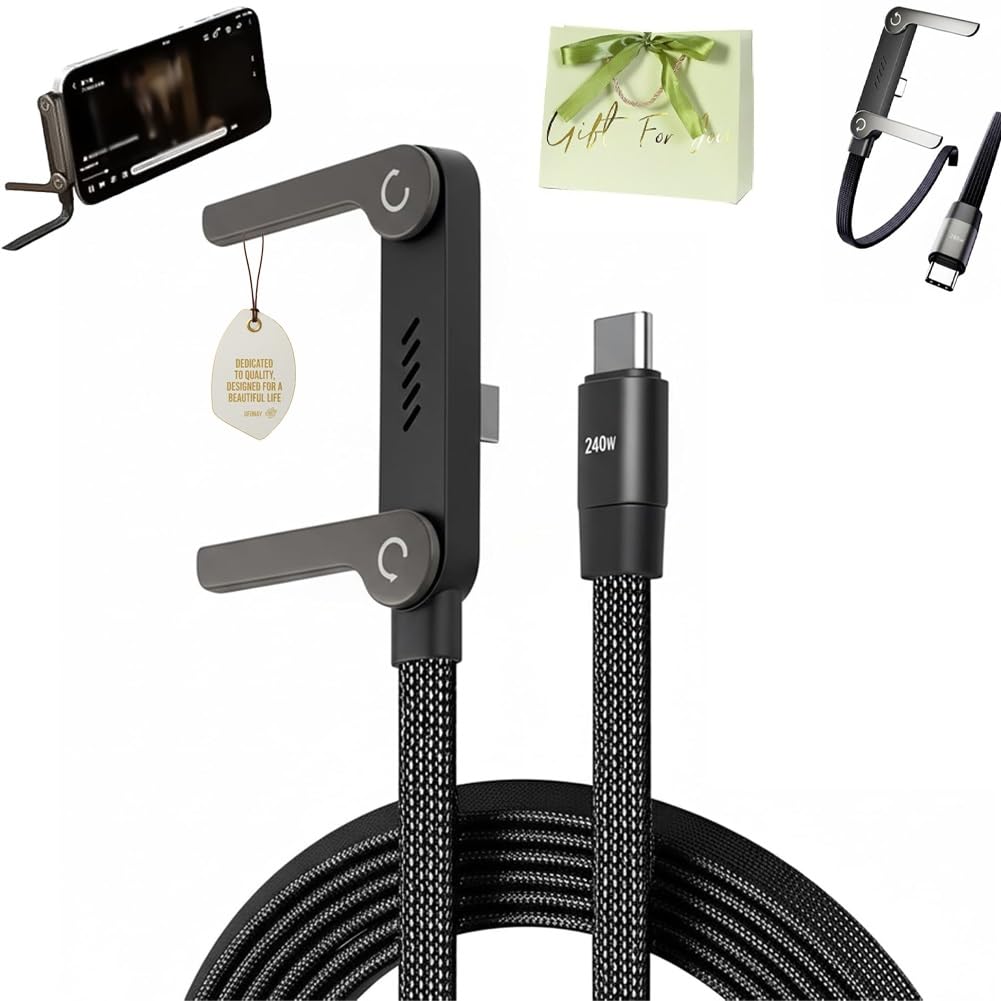 Invisible Holder Charger Cable, 2-in-1 240w Charger Super Fast Charging Cord with Built-in Phone Stand Charging Invisible Holder Type C Cable USB C Car for Gaming Office Car Travel