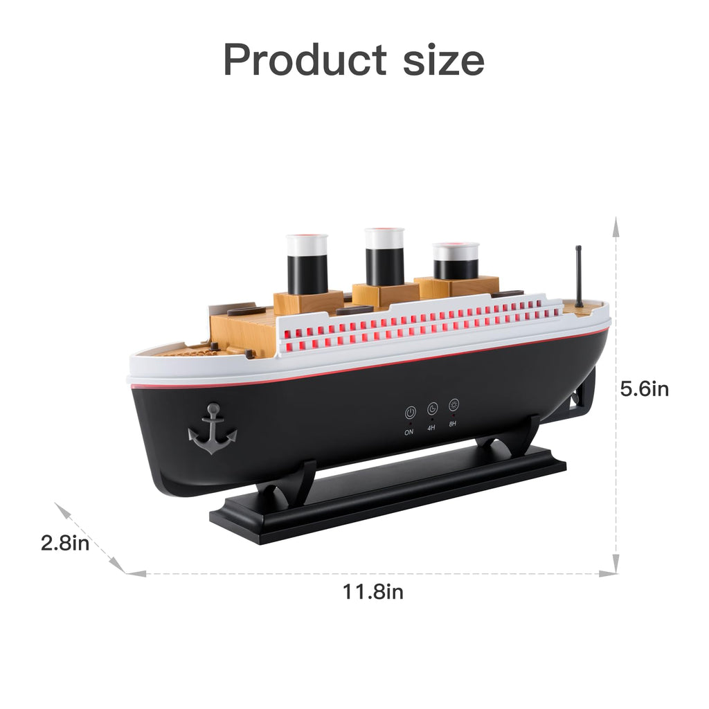 Titanic Humidifier 250ml, Essential Oil Diffuser Cool Mist Ultrasonic Aroma Aromatherapy Diffuser with Remote Control 7 Light 2 Mist Mode Auto Shut-Off for Bedroom Office Hotel(Black White)