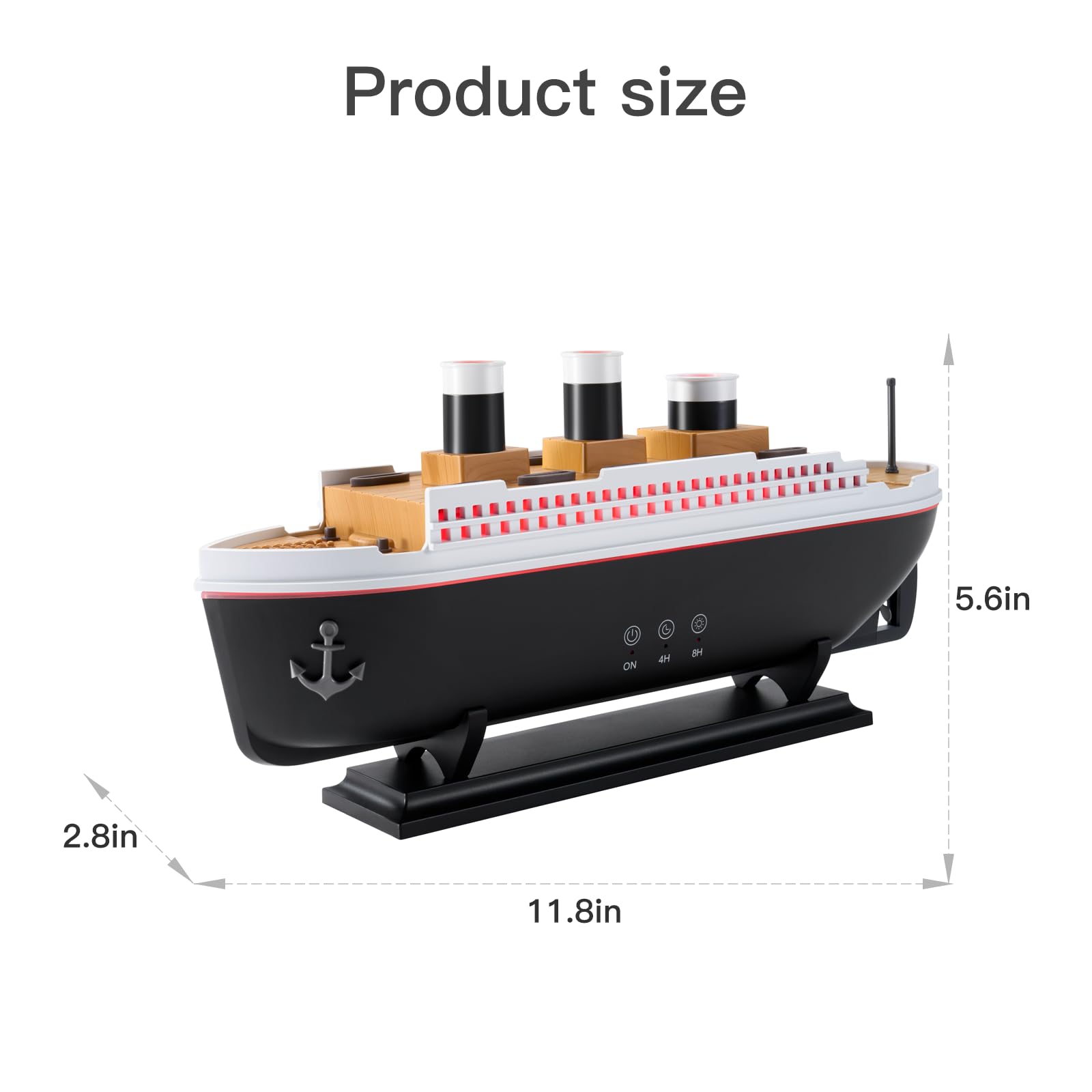 Titanic Humidifier 250ml, Essential Oil Diffuser Cool Mist Ultrasonic Aroma Aromatherapy Diffuser with Remote Control 7 Light 2 Mist Mode Auto Shut-Off for Bedroom Office Hotel(Black White)