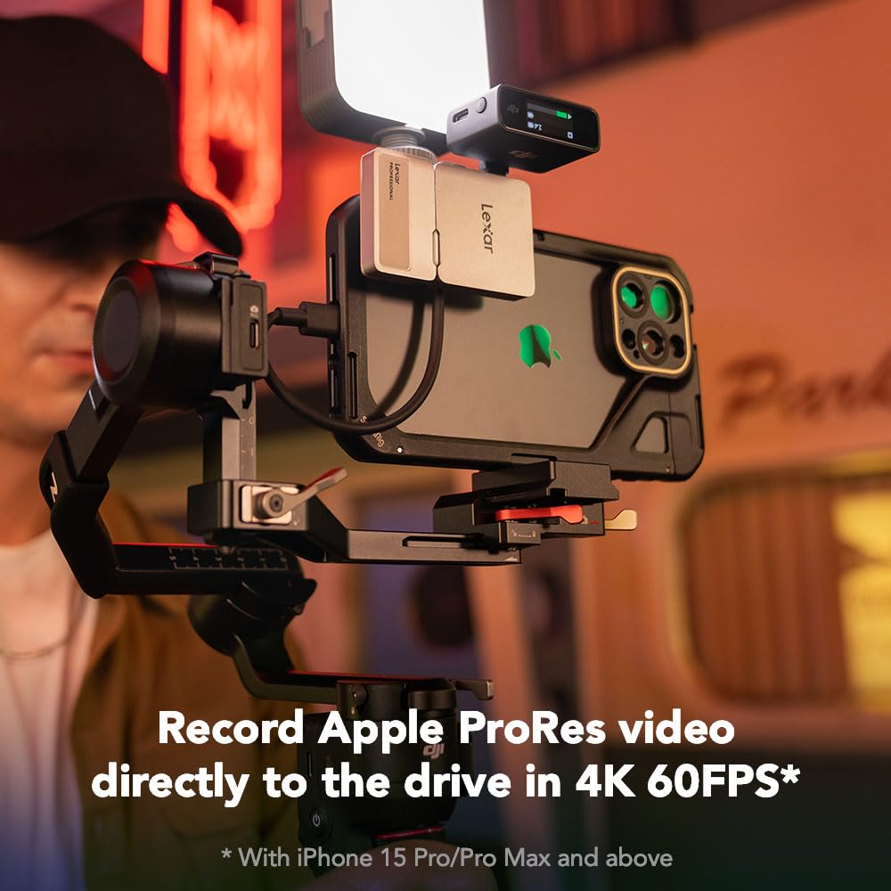 1TB Professional Go Portable SSD w/Hub, Supports Apple 4K 60fps ProRes, Up to 1050MB/s, USB 3.2 Gen 2, Rugged, IP65, Ultracompact, Compatible w/iPhone 15/16, External SSD (LSL400S001T-RNSNU)