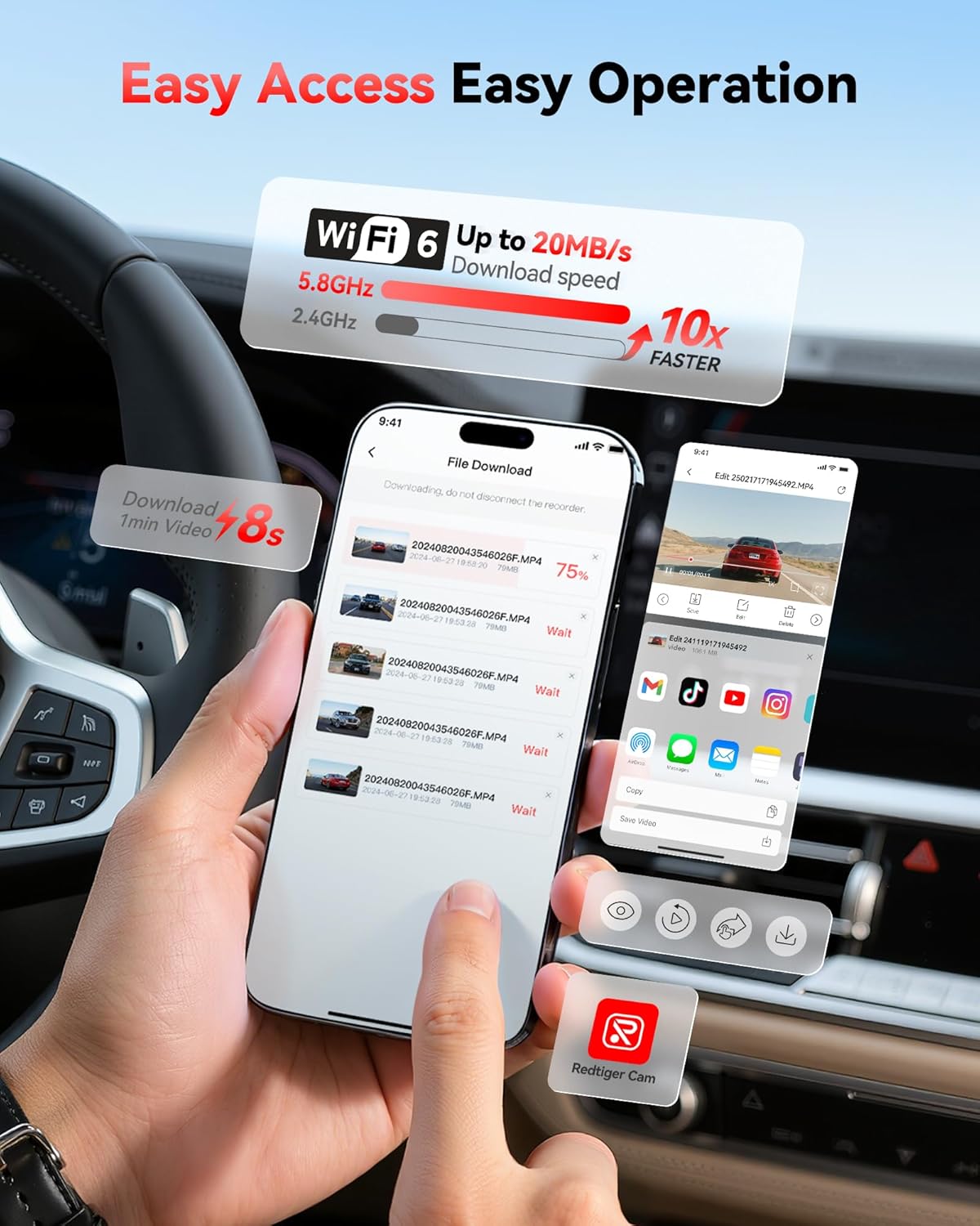 4K Dash Cam Front and Rear with STARVIS 2, 5.8GHz Wi-Fi Dash Camera for Cars, 128GB Card Included, GPS, 3.18”IPS Screen, Night Vision, 170°Wide Angle, WDR, 24H Parking Mode(F7NP)