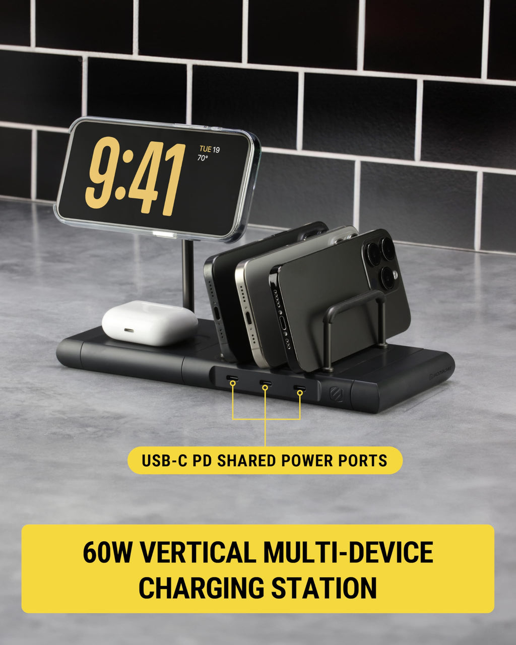 Modular Charging Station with Qi2 15W Wireless Charger Stand, 5W Charging Pad for AirPods Pro, 60W USB-C Multi Device Phone Charger Compatible with Apple iPhone, MagSafe, Samsung