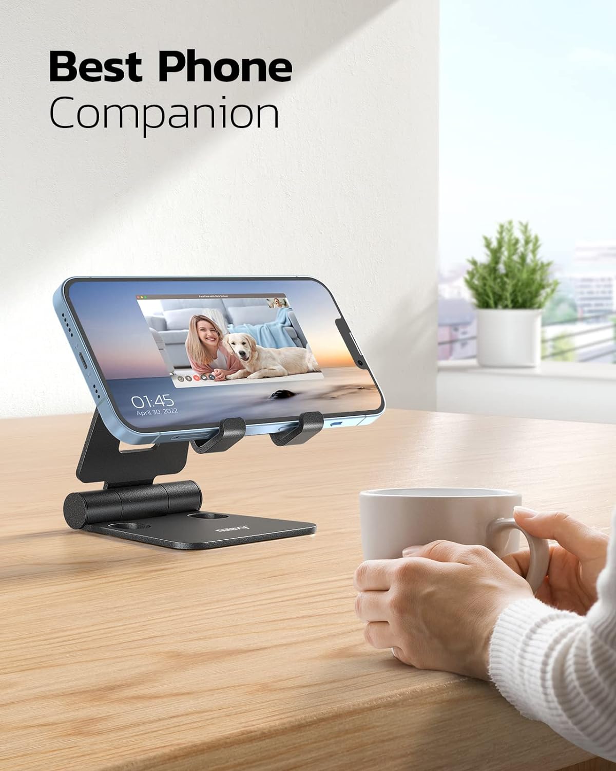 Dual Foldable Phone Stand for Desk, Fully Adjustable Desktop Cell Phone Holder Accessories for Office Kindle Compatible with 4-8" Mobile Devices