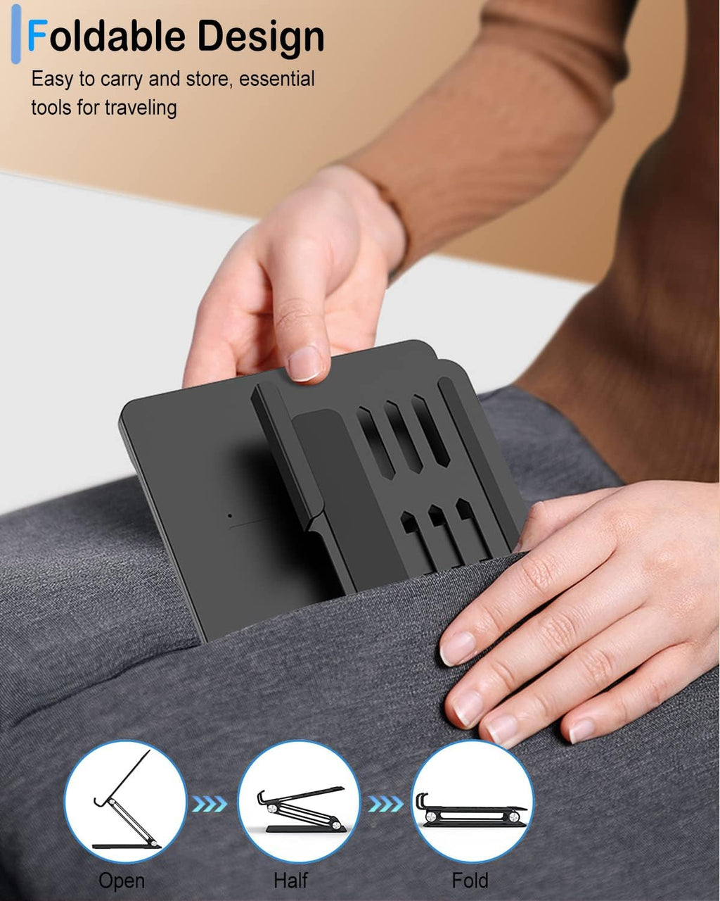 Bluetooth Keyboard and Mouse Set, Portable Travel Keyboard Adjustable Foldable Aluminum Alloy Stand Holder with Pen for 4.7"-8.5" Devices