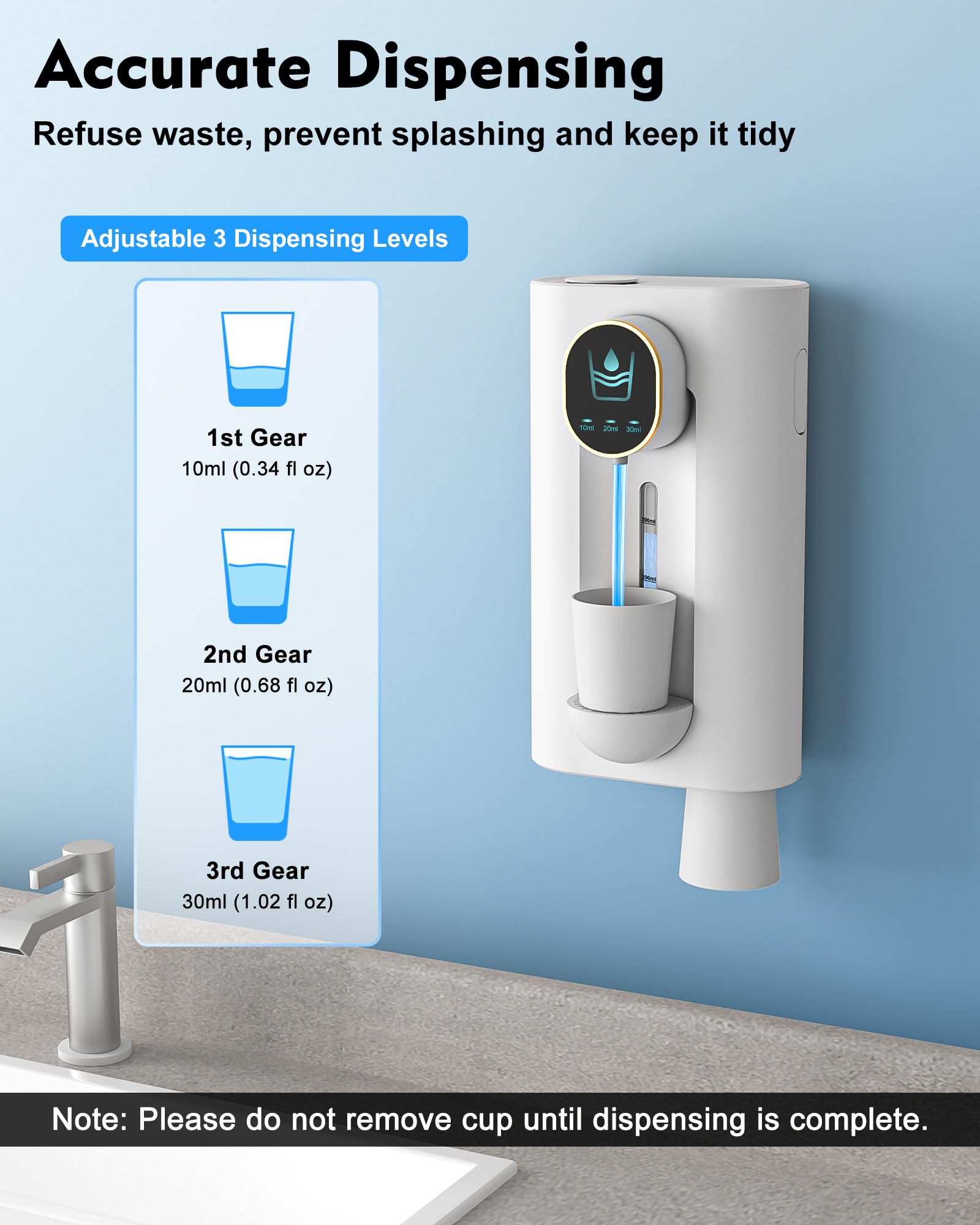 Automatic Mouthwash Dispenser for Bathroom, 18.26Oz Wall Mounted Mouth Wash Dispensers with Magnetic Cups, 3 Dispensing Level, Electric Mouthwash Pump for Kids Adult, Bathroom Accessories White