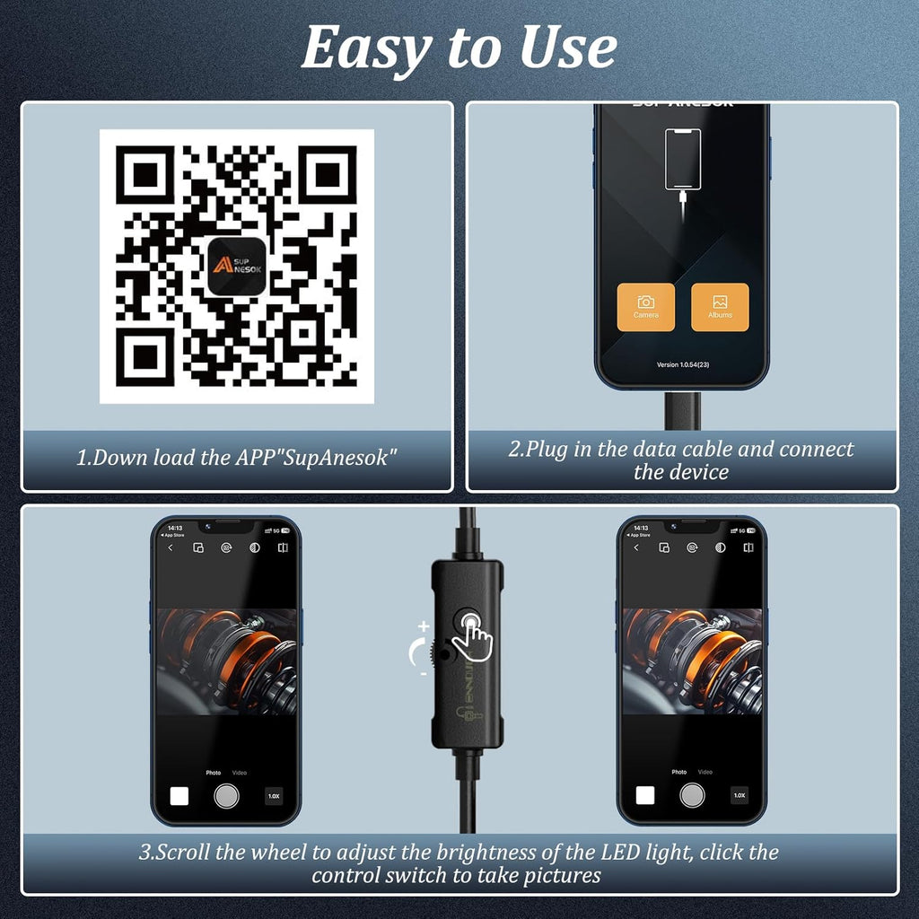 Endoscope Camera with Light, Ennovor 1920P HD, Endoscope Inspection with 8 Adjustable LED Lights, Borescope with Flexible Rigid Snake Camera, IP67 Waterproof and No Wi-Fi Required, for Android & iOS