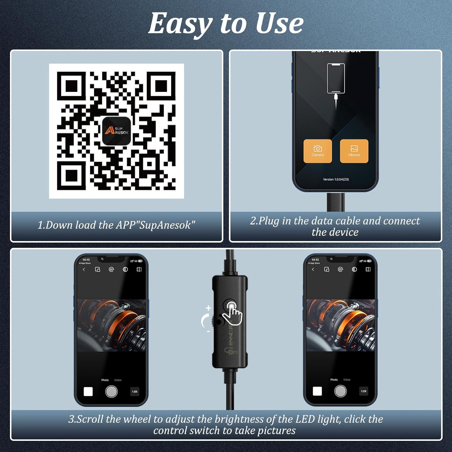 Endoscope Camera with Light, Ennovor 1920P HD, Endoscope Inspection with 8 Adjustable LED Lights, Borescope with Flexible Rigid Snake Camera, IP67 Waterproof and No Wi-Fi Required, for Android & iOS