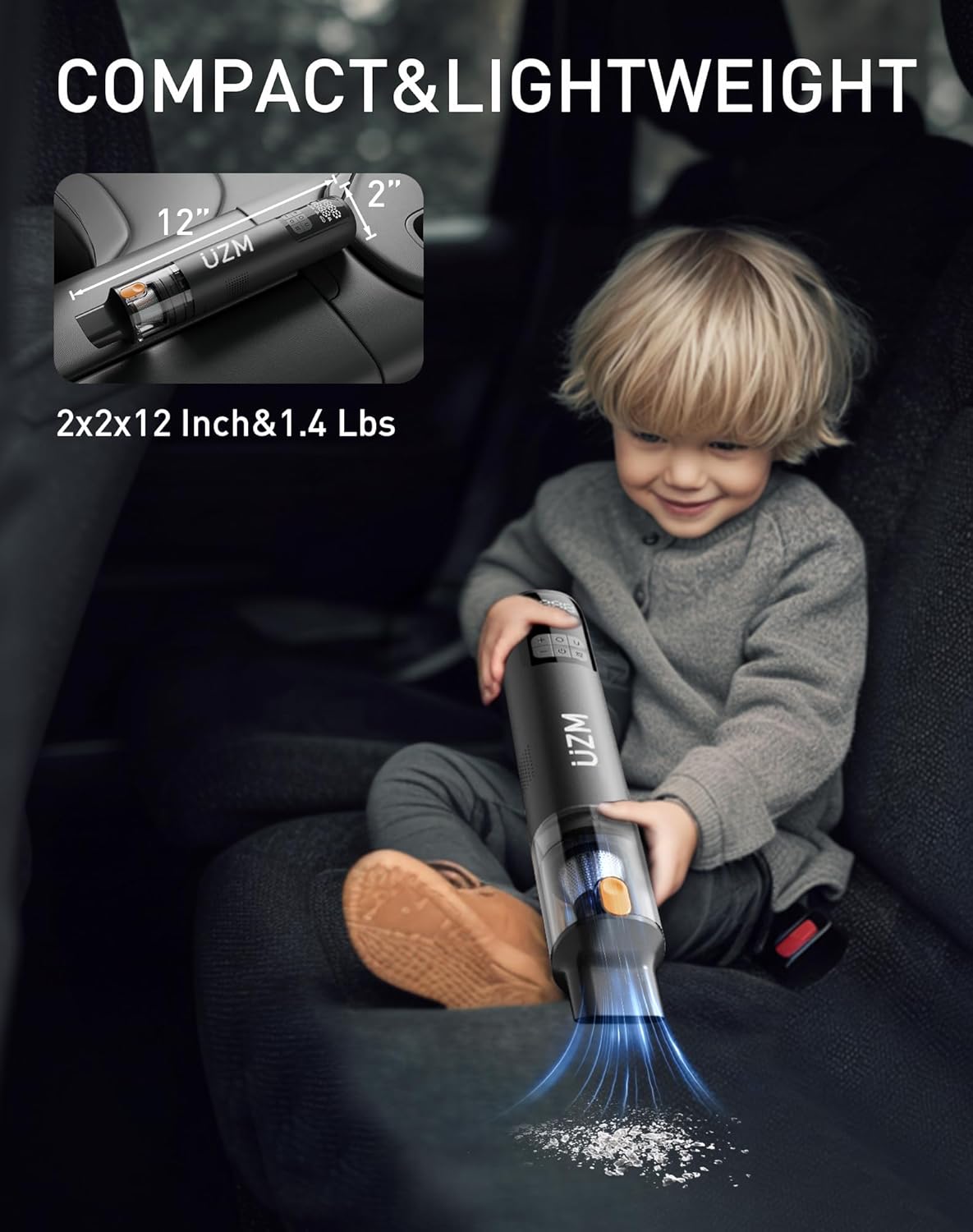 3-in-1 Car Vacuum and Tire Inflator, Cordless Car Vacuum Cleaner, 2X Fast Inflation,150 PSI,12000Pa Suction Power, LED Display, Portable Air Pump for Car, E-Bike, Motorcycle, Ball