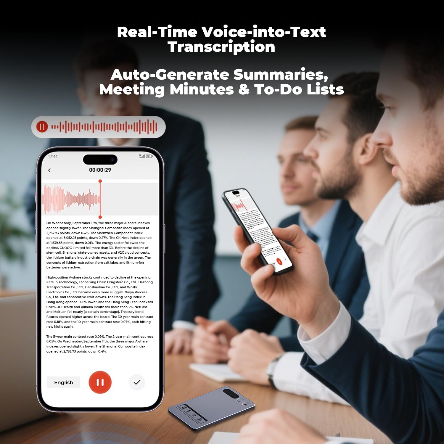 AI Voice Recorder 64GB with App Control - Note Recorder with AI Transcribe & Summarize, Supports 118 Languages Voice-to-Text, Portable Recording Device for Lectures Meetings
