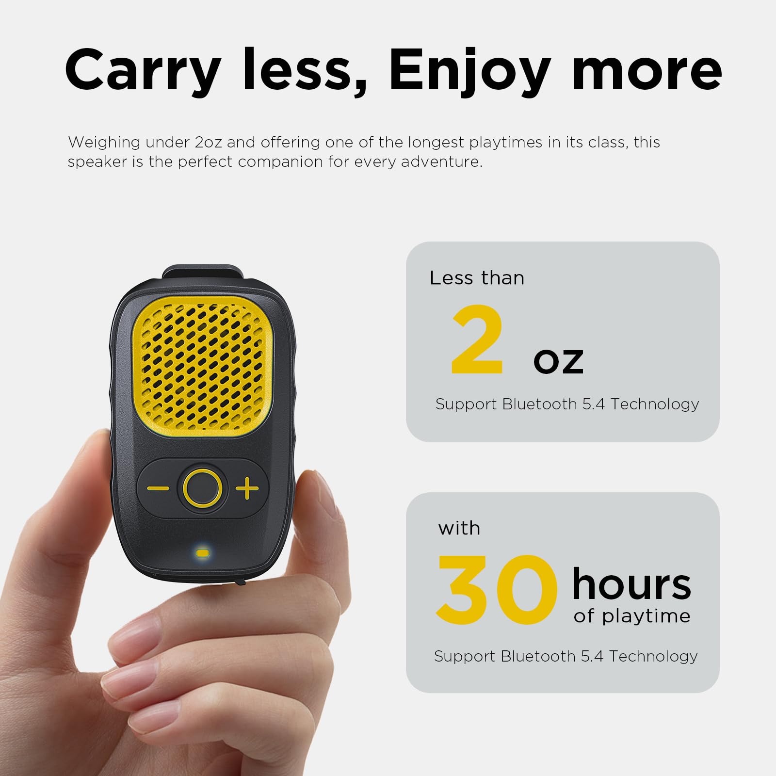 Wearable Bluetooth Speaker, 30H Working Time Magnetic Clip-On Wireless Jobsite Pro Water-Resistant Portable Speaker — Built-in Mic for Hands-Free Music and Calls