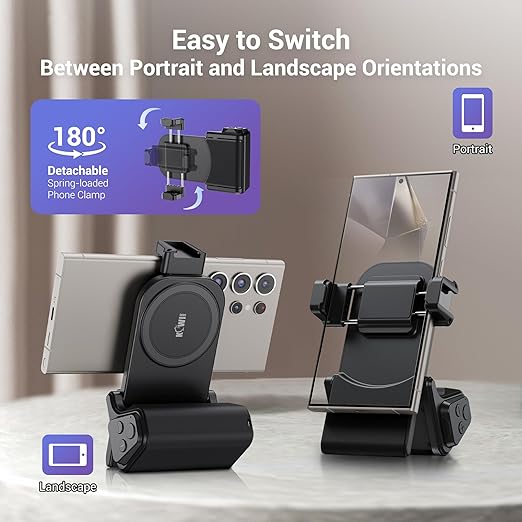 Phone Camera Grip Travel Smartphone Camera Tripod Mount with Remote Control & Cold Shoe Adapter for iPhone & Samsung Selfie Vlog Video Shooting Grip