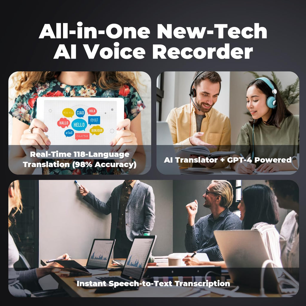 AI Voice Recorder 64GB with App Control - Note Recorder with AI Transcribe & Summarize, Supports 118 Languages Voice-to-Text, Portable Recording Device for Lectures Meetings