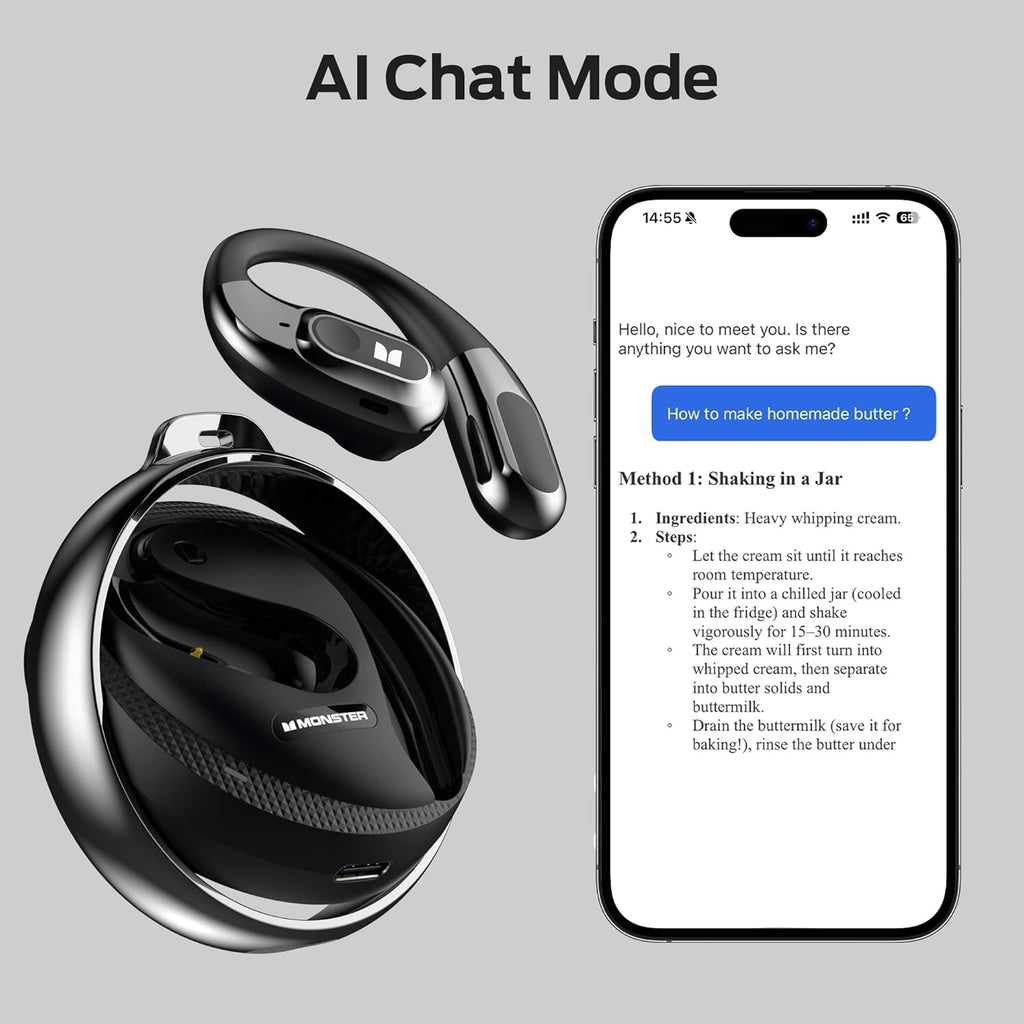 AI Translation Earbuds AC330, 3-in-1 Translator Earbuds Bluetooth 6.0, Wireless Open Ear Headphones with 115 Languages Real-Time Translation, Stylish Rotating Case with Lanyard, Black