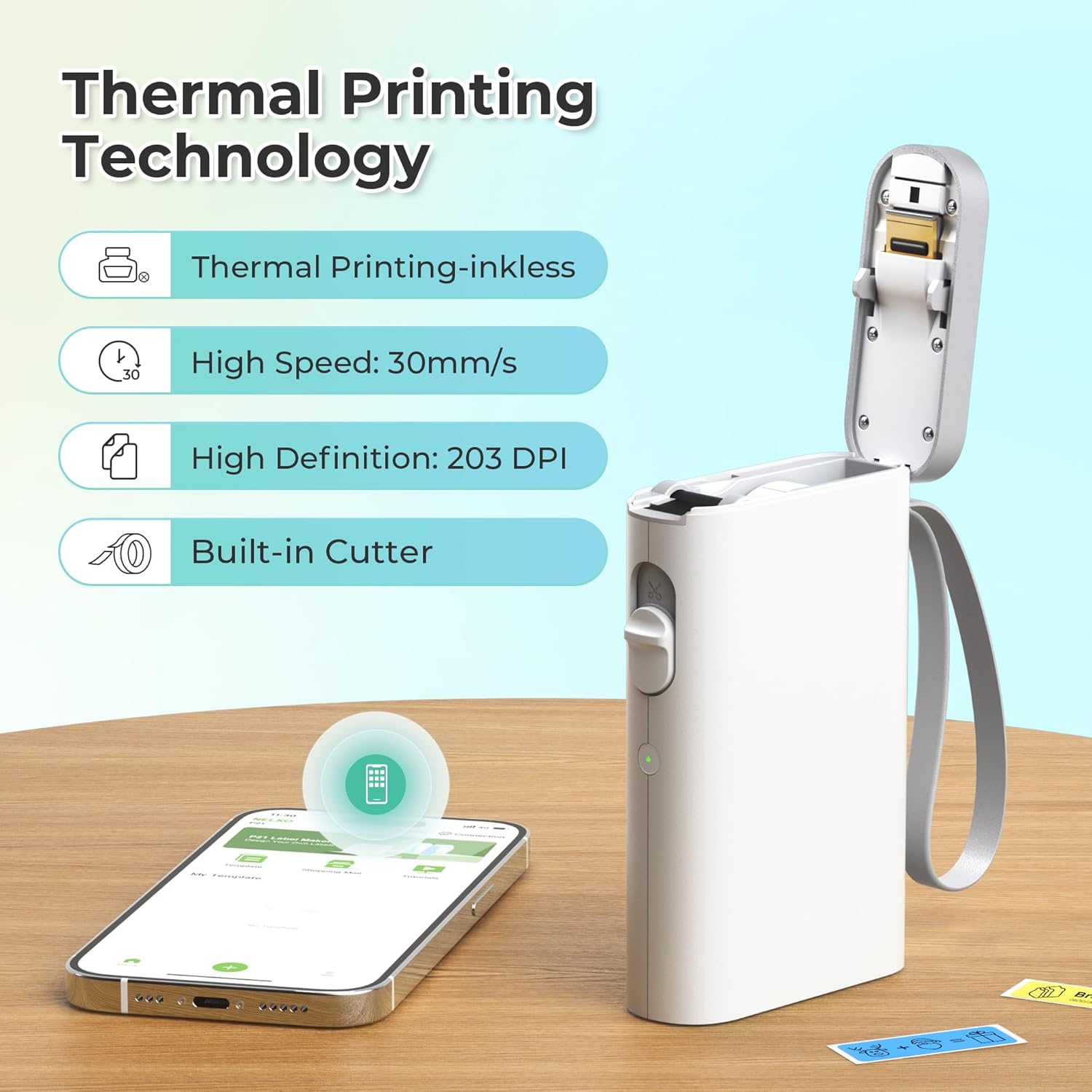 Nelko Label Maker Machine with Tape, P21 Portable Bluetooth Label Printer, Wireless Built-in Cutter Sticker Maker Mini Label Makers with Multiple Templates for School Organizing Office Home, White