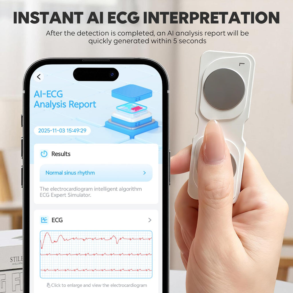 Portable ECG Monitor, Wireless Personal ECG Device, Detects AFib & Irregular Arrhythmias, High Precision, Easy Results in 30 Seconds