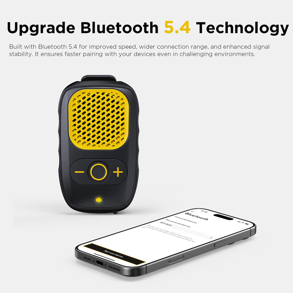 Wearable Bluetooth Speaker, 30H Working Time Magnetic Clip-On Wireless Jobsite Pro Water-Resistant Portable Speaker — Built-in Mic for Hands-Free Music and Calls