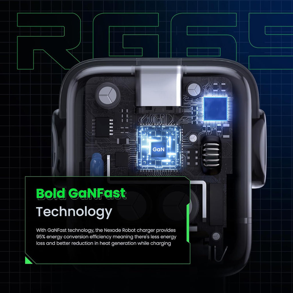 65W USB C Charger, Nexode Robot GaN Fast Charger Block 3-Port, Compact Wall Charger Power Adapter for MacBook Pro/Air, iPhone 15 14 Pro, Galaxy S23 Ultra, Pixel 8, iPad, Steam Deck, Black