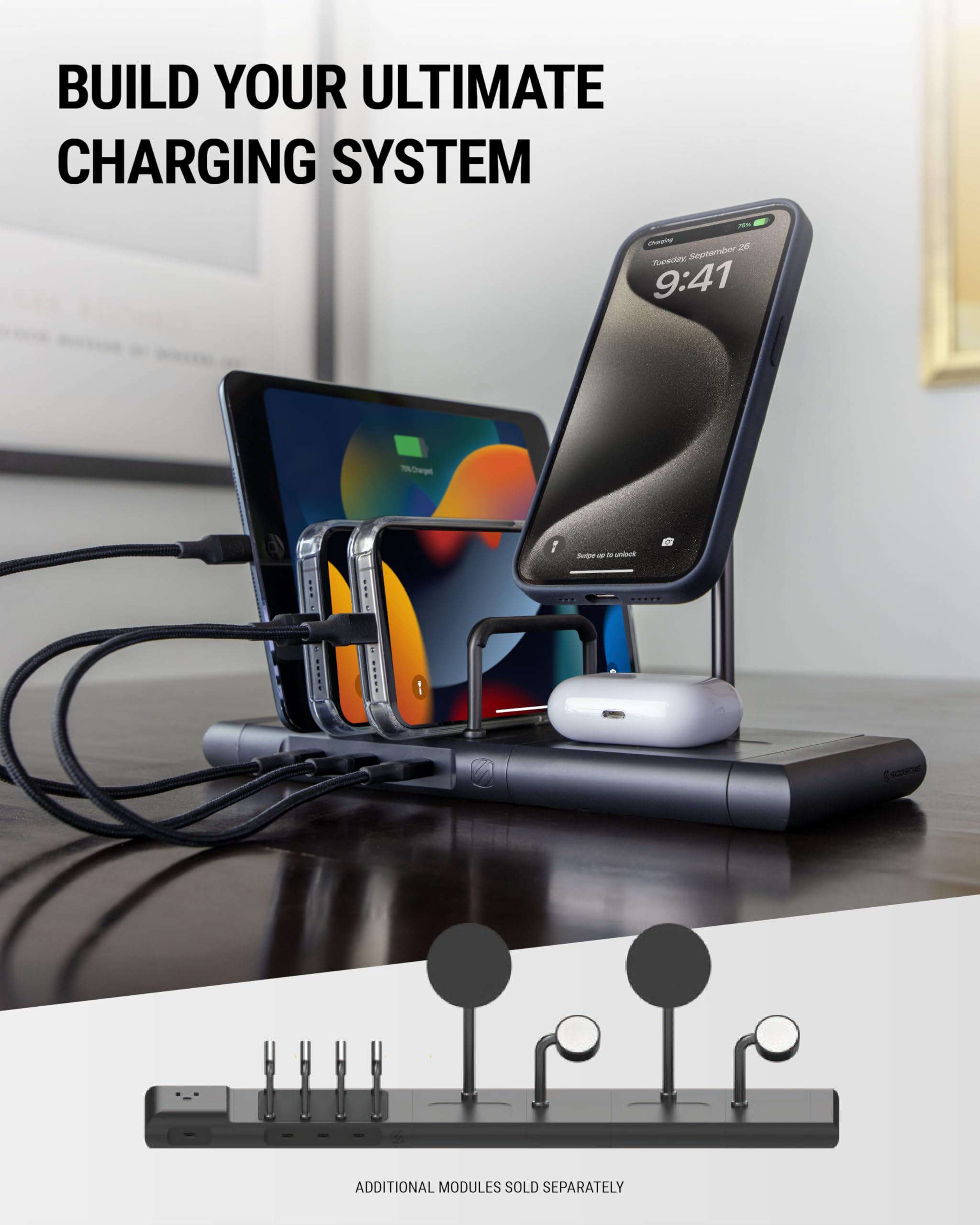 Modular Charging Station with Qi2 15W Wireless Charger Stand, 5W Charging Pad for AirPods Pro, 60W USB-C Multi Device Phone Charger Compatible with Apple iPhone, MagSafe, Samsung