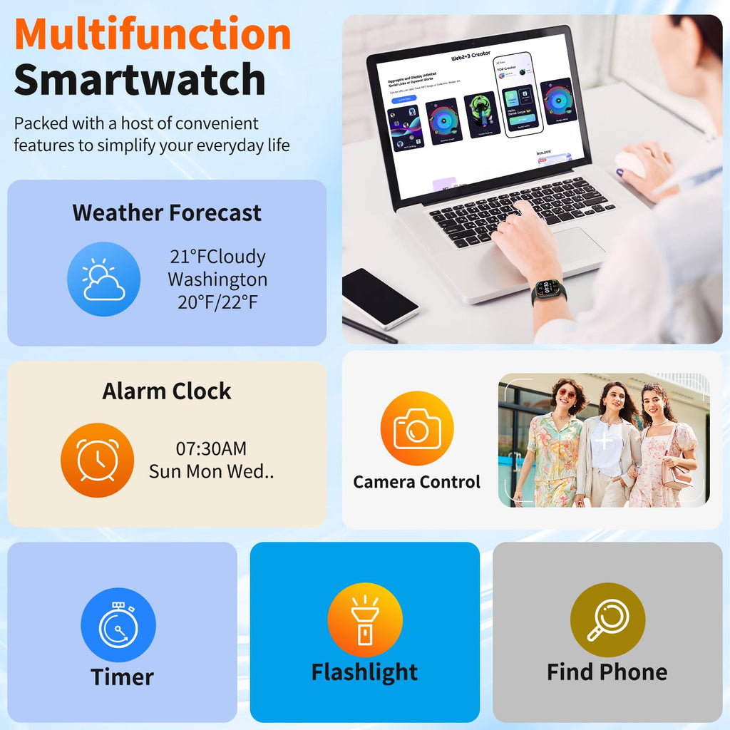 Smart Watch for Men Women, 1.83" HD, Alexa Built-in, Bluetooth 5.3 Calls & Notifications, IP68 Waterproof,100+ Sport Modes,Fitness Tracker/Heart Rate/SpO2/Sleep Monitor for Android iOS (Black)