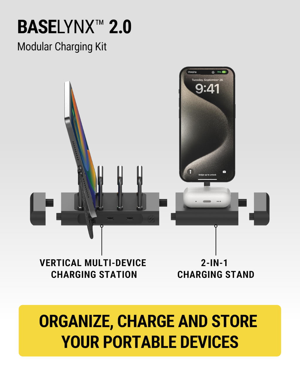Modular Charging Station with Qi2 15W Wireless Charger Stand, 5W Charging Pad for AirPods Pro, 60W USB-C Multi Device Phone Charger Compatible with Apple iPhone, MagSafe, Samsung